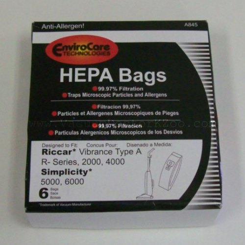 Simplicity 5000/6000 Riccar 2000/4000 Bag Type A HEPA - Generic - 6 Pck